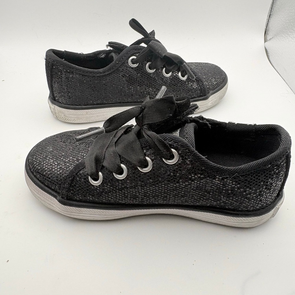 Keds Kids Black Glitter Sparkle Low Top Sneakers Ribbon Laces Size 12.5 - Picture 3 of 7